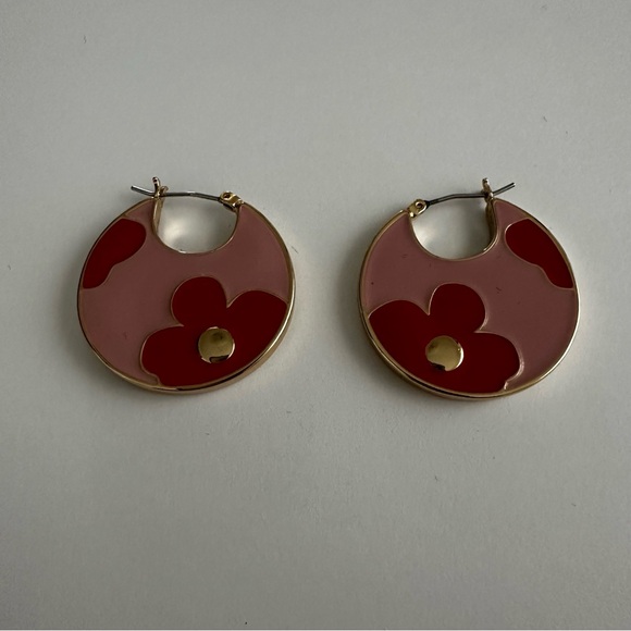 On 34th Gold-Tone Floral Enamel Round Drop Earrings - Picture 2 of 6